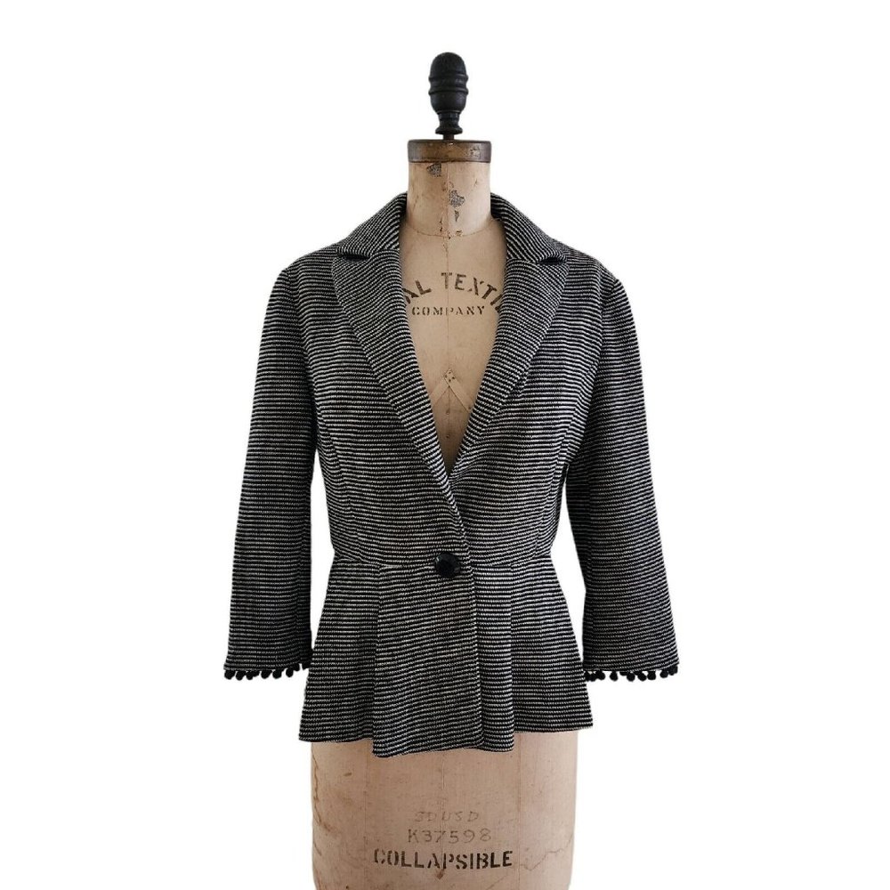 Anthropologie Tabitha Chandelier Striped Peplum Blazer Jacket Black M EUC